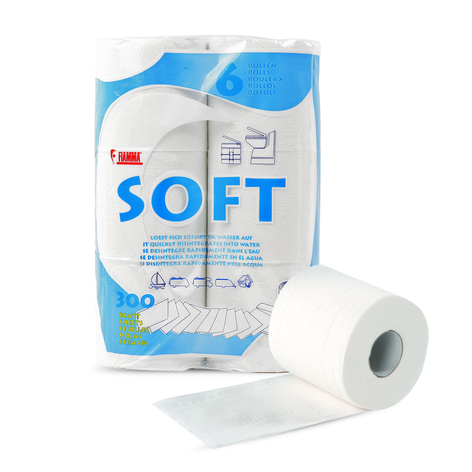 Fiamma  Soft Toilettenpapier, 6 Rollen, speziell für Campingtoiletten