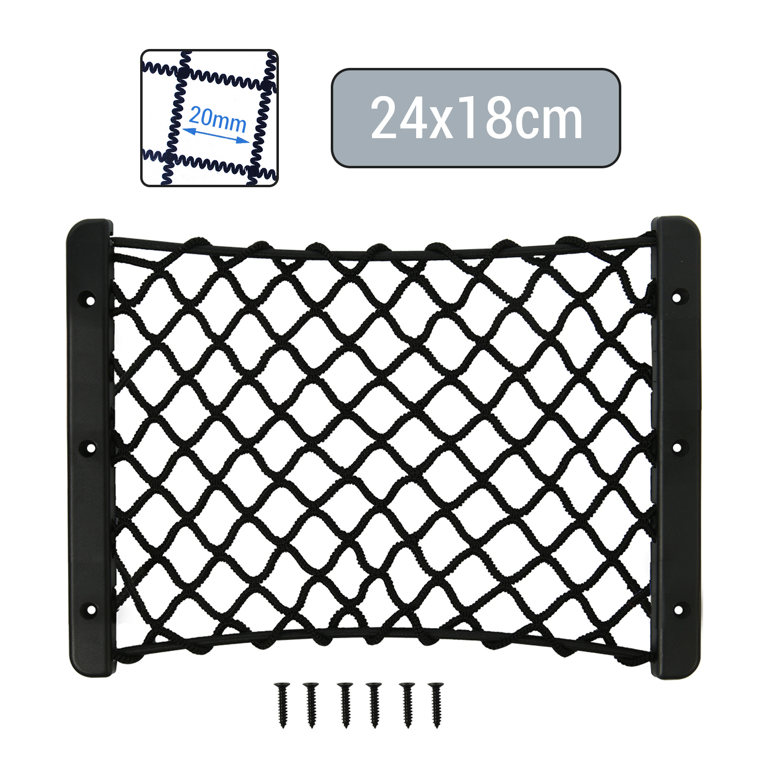 Kofferraumnetz Ablagenetz elastisch 24 x 18 cm mit Rahmen inkl Schrauben
