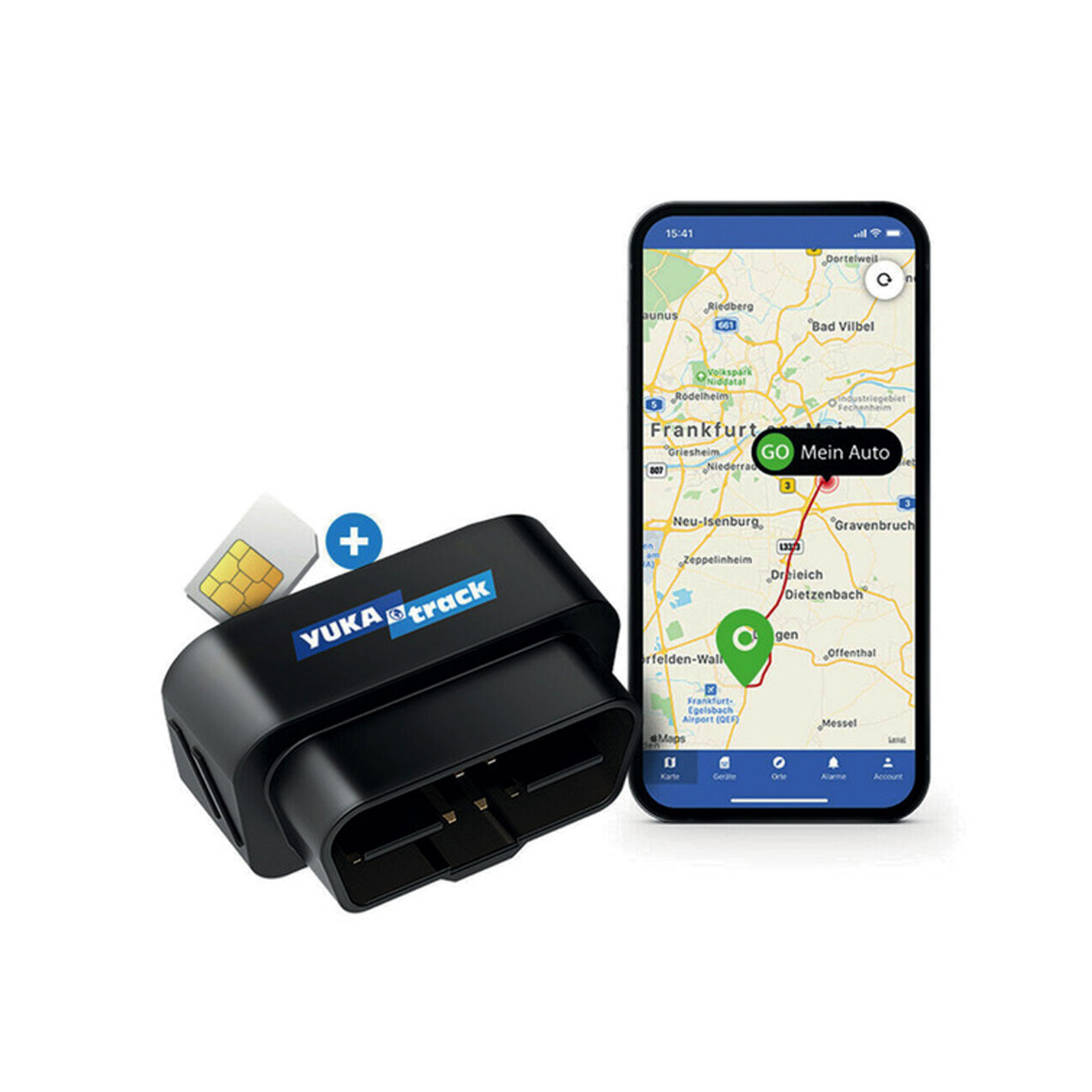 GPS Tracker mit OBD2 Schnittstelle inkl. SIM-Karte, App - KFZ Fahrzeug Tracking