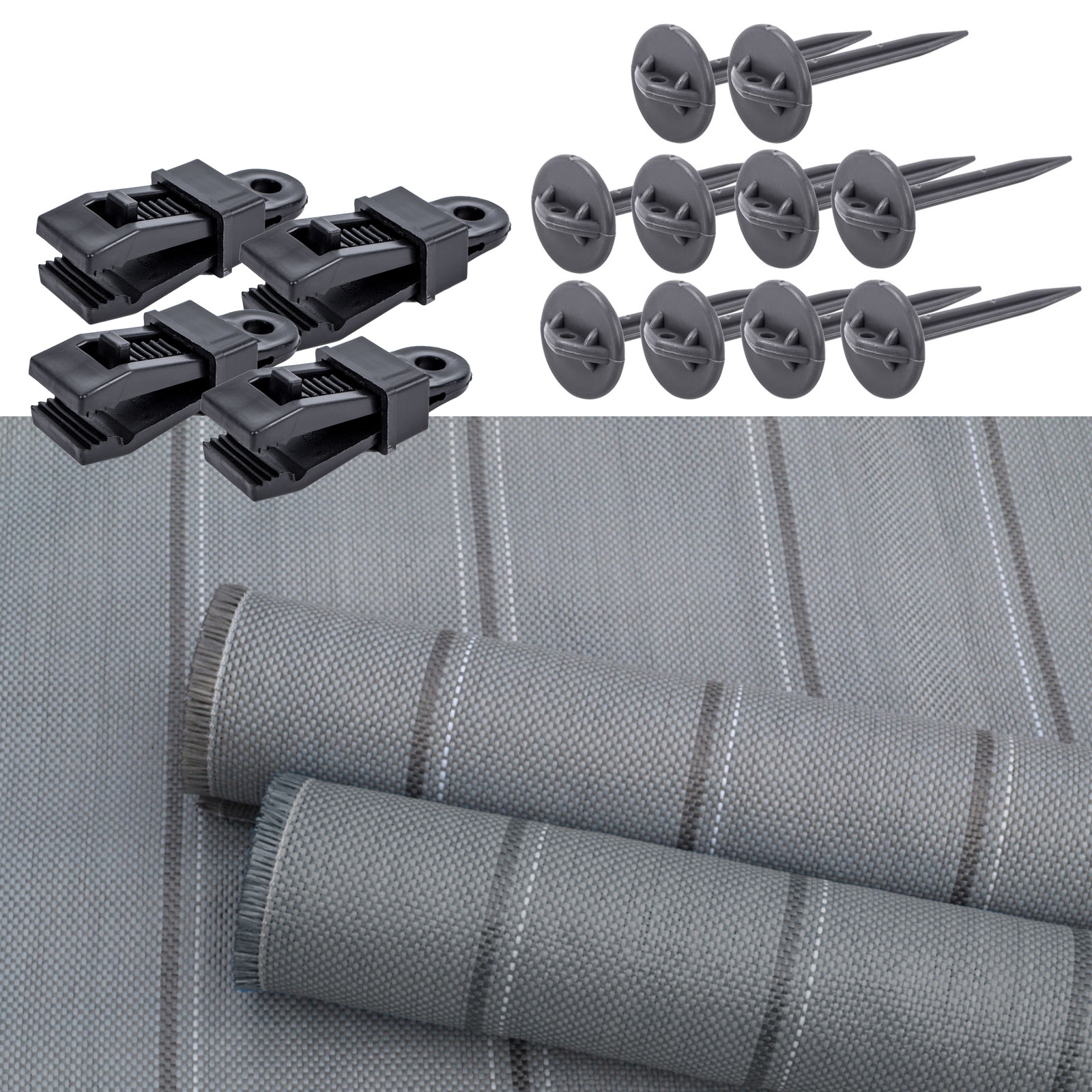 Arisol Vorzeltteppich grau Set + Teppichclips & Zeltheringe 2,5x6m