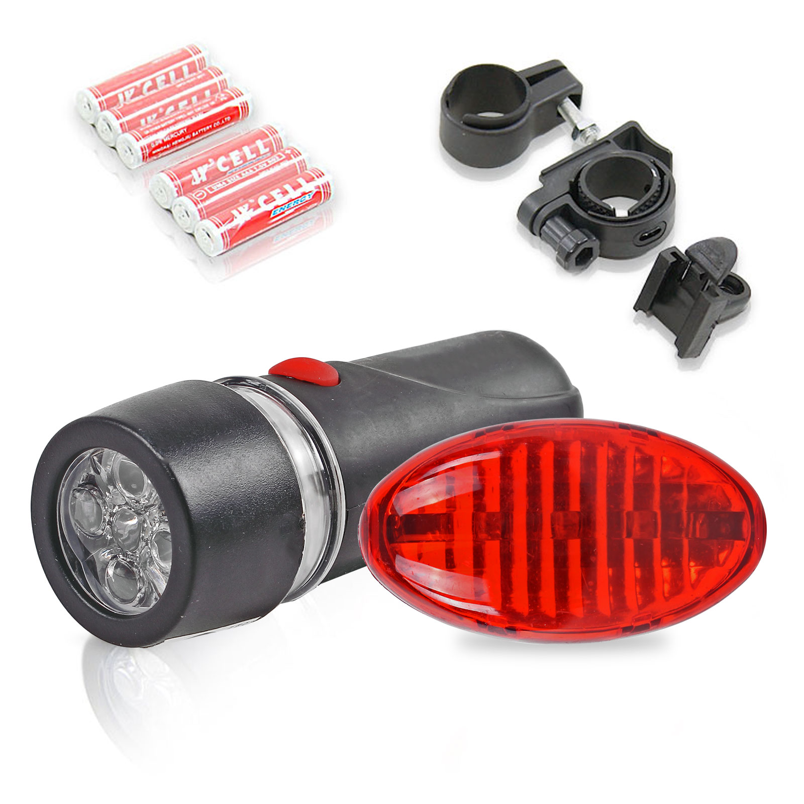 LED Fahrradbeleuchtung Set für Vorne und Hinten inkl. Batterien & Haltesatz